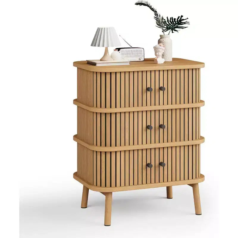 Mobile con ante scorrevoli in rovere naturale, credenza contenitore a 3 scomparti per 1