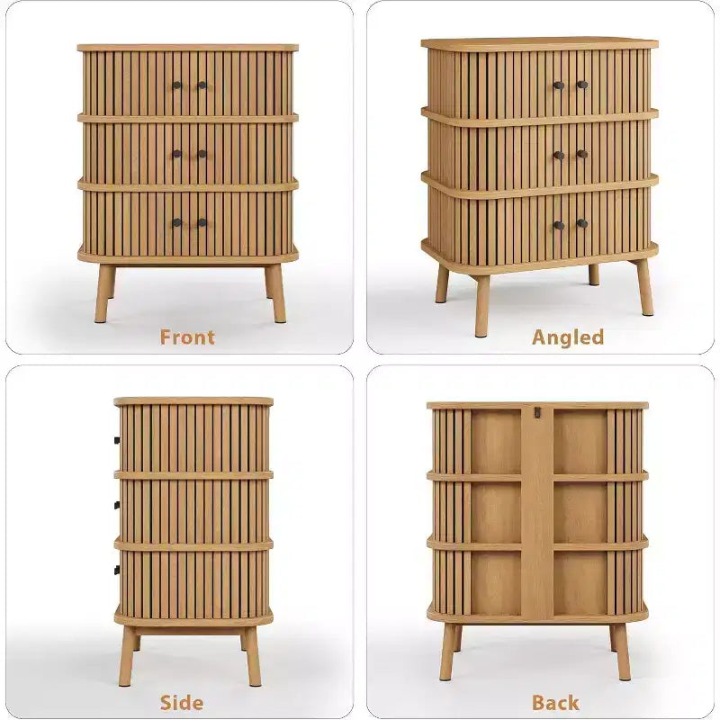 Mobile con ante scorrevoli in rovere naturale, credenza contenitore a 3 scomparti per 1