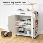 Isola Cucina Mobile Bianca con Presa Elettrica e Porta Spezie, Cassetto, Ruote Bloccabili, Montaggio per 1 Persona