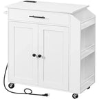 Isola Cucina Mobile Bianca con Presa Elettrica e Porta Spezie, Cassetto, Ruote Bloccabili, Montaggio per 1 Persona