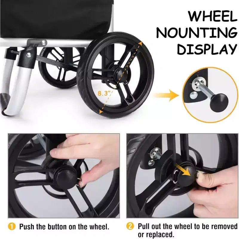 Carrello spesa multiuso pieghevole argento con ruote e borsa rimovibile, 1 persona