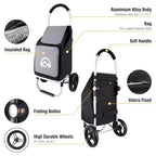Carrello spesa multiuso pieghevole argento con ruote e borsa rimovibile, 1 persona