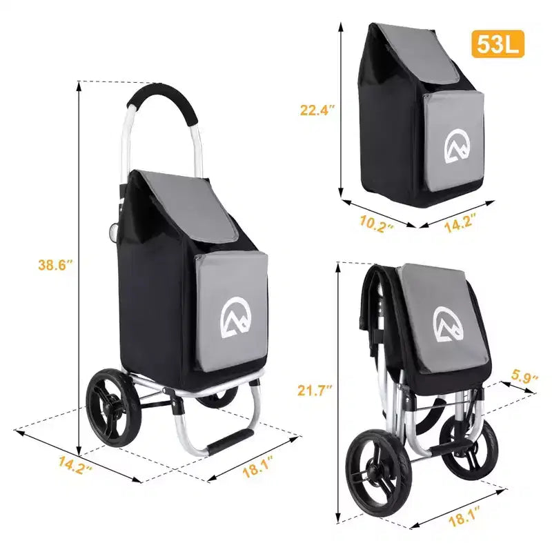 Carrello spesa multiuso pieghevole argento con ruote e borsa rimovibile, 1 persona