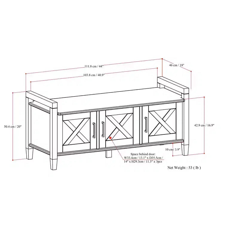 Panca Contenitore Transizionale Marrone Fumé, Stile Shaker, 2 Posti, 112 cm L