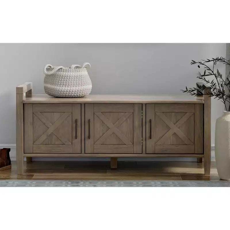 Panca Contenitore Transizionale Marrone Fumé, Stile Shaker, 2 Posti, 112 cm L