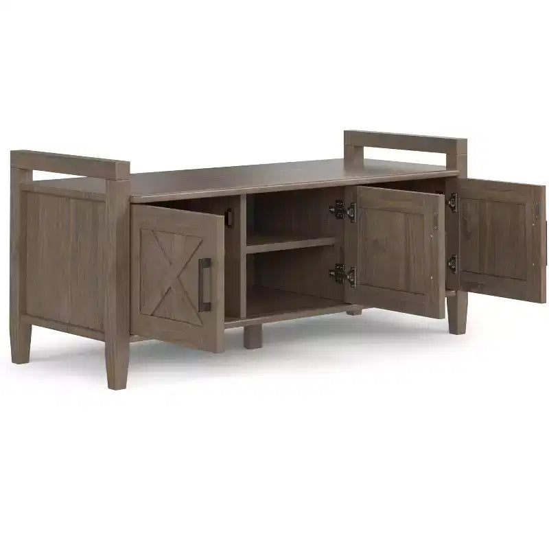 Panca Contenitore Transizionale Marrone Fumé, Stile Shaker, 2 Posti, 112 cm L