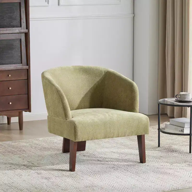 Poltrona d'Appoggio Senza Braccioli in Tessuto Beige, Schienale Rotondo, Seduta Singola
