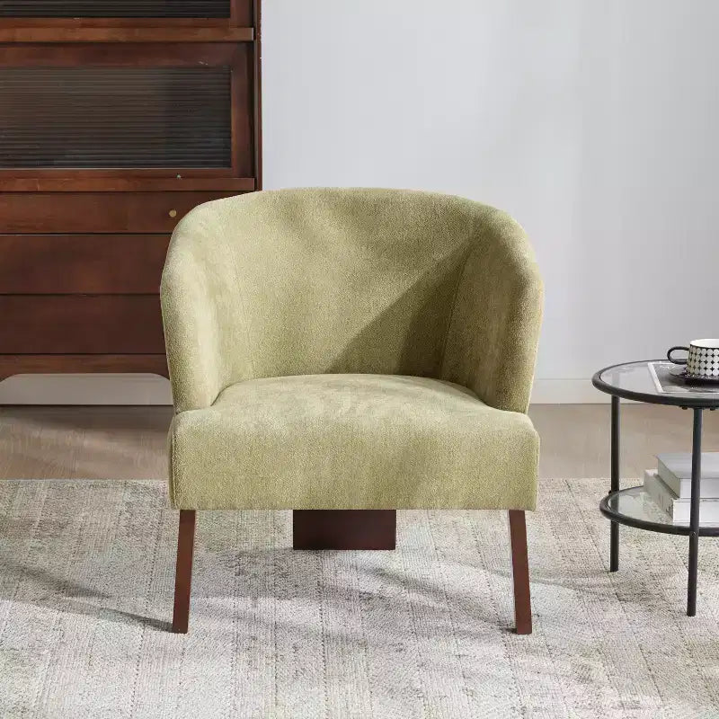 Poltrona d'Appoggio Senza Braccioli in Tessuto Beige, Schienale Rotondo, Seduta Singola