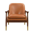 Poltrona accent senza braccioli marrone cognac, in similpelle, stile Mid-Century, posto singolo
