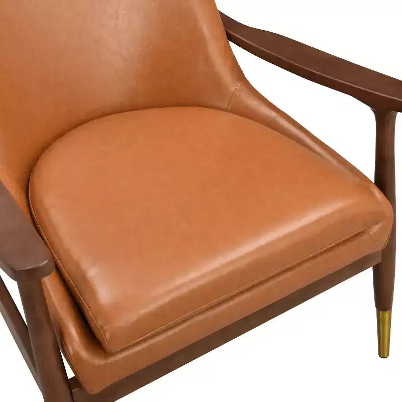 Poltrona accent senza braccioli marrone cognac, in similpelle, stile Mid-Century, posto singolo