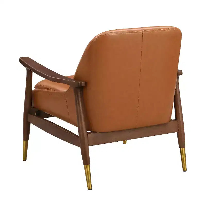 Poltrona accent senza braccioli marrone cognac, in similpelle, stile Mid-Century, posto singolo