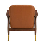 Poltrona accent senza braccioli marrone cognac, in similpelle, stile Mid-Century, posto singolo