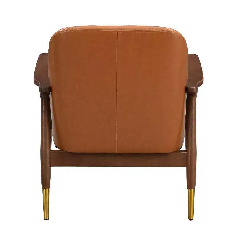 Poltrona accent senza braccioli marrone cognac, in similpelle, stile Mid-Century, posto singolo