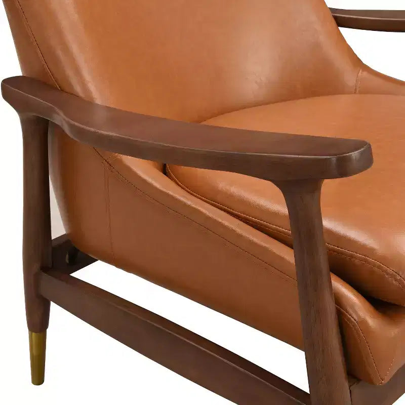 Poltrona accent senza braccioli marrone cognac, in similpelle, stile Mid-Century, posto singolo