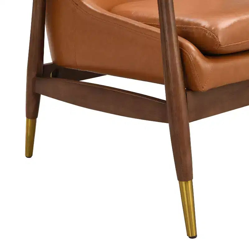 Poltrona accent senza braccioli marrone cognac, in similpelle, stile Mid-Century, posto singolo