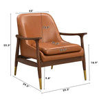 Poltrona accent senza braccioli marrone cognac, in similpelle, stile Mid-Century, posto singolo