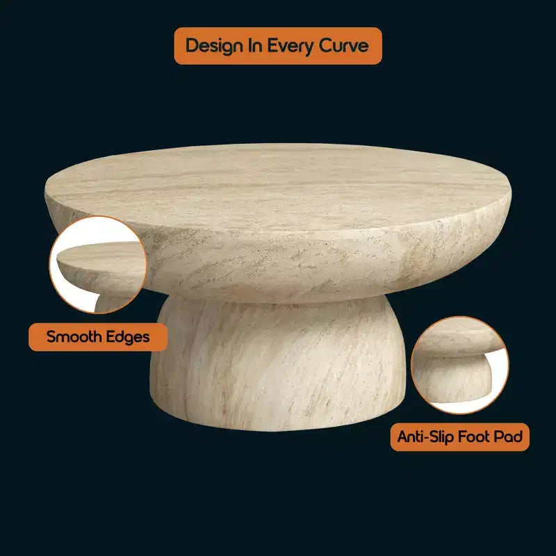 Tavolino da caffè rotondo a piedistallo beige, da interno ed esterno, per 1 persona