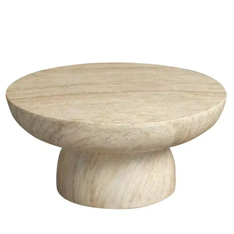 Tavolino da caffè rotondo a piedistallo beige, da interno ed esterno, per 1 persona