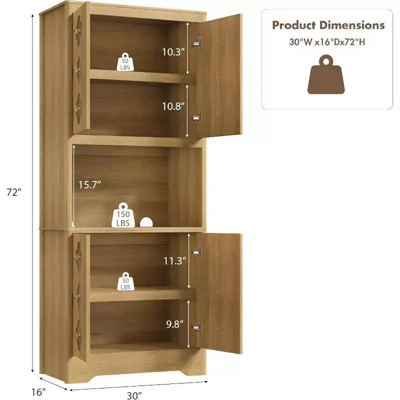 Dispensa autoportante alta 72" con anta intagliata e maniglia in cristallo – Marrone / Rovere / Bianco, Monoutente
