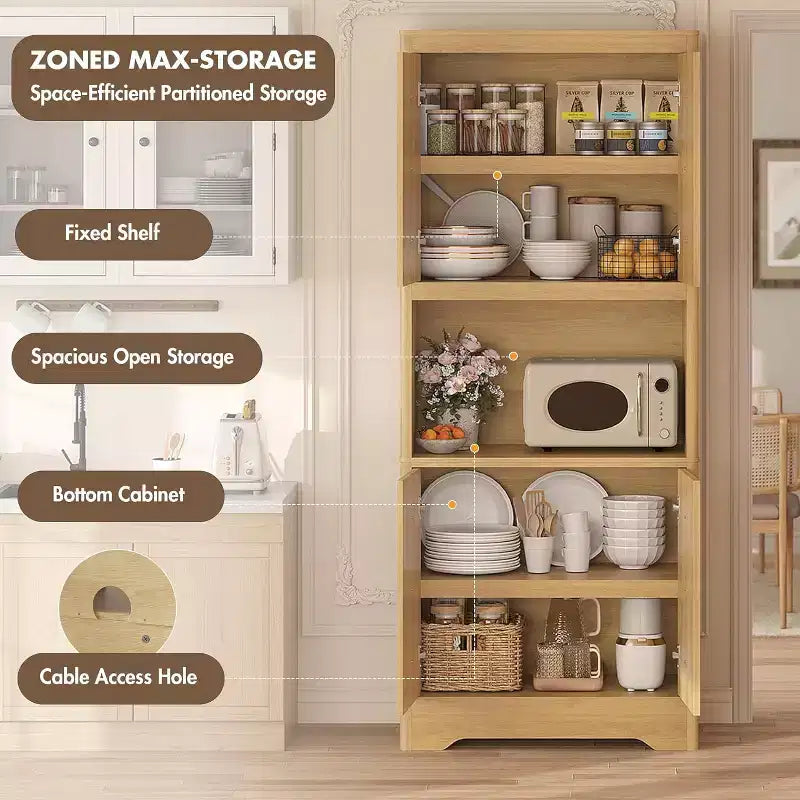 Dispensa autoportante alta 72" con anta intagliata e maniglia in cristallo – Marrone / Rovere / Bianco, Monoutente