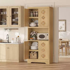 Dispensa autoportante alta 72" con anta intagliata e maniglia in cristallo – Marrone / Rovere / Bianco, Monoutente