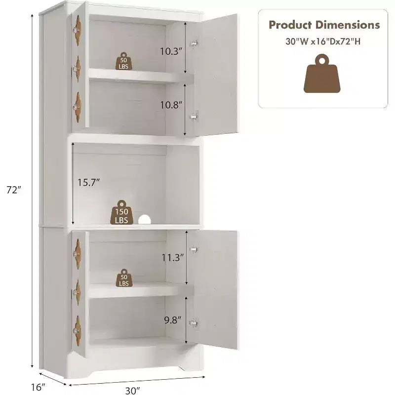 Dispensa autoportante alta 72" con anta intagliata e maniglia in cristallo – Marrone / Rovere / Bianco, Monoutente