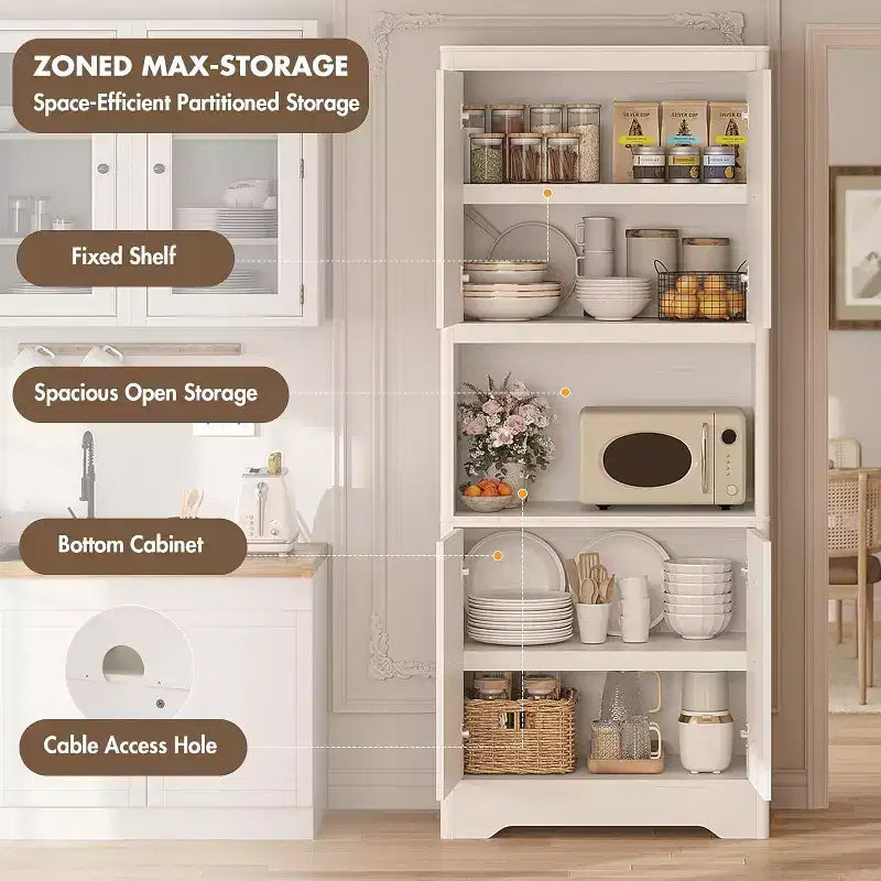 Dispensa autoportante alta 72" con anta intagliata e maniglia in cristallo – Marrone / Rovere / Bianco, Monoutente