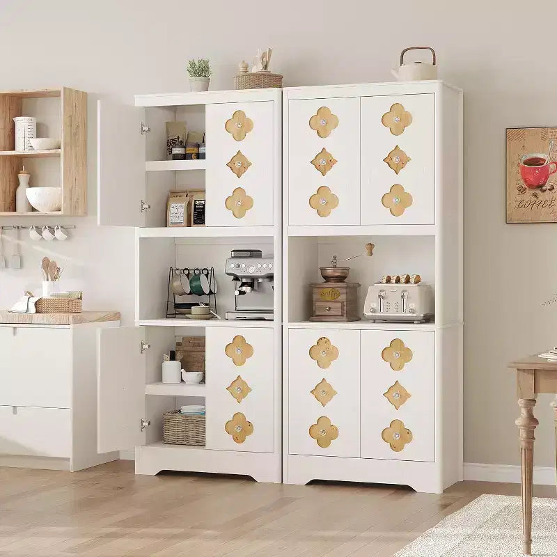 Dispensa autoportante alta 72" con anta intagliata e maniglia in cristallo – Marrone / Rovere / Bianco, Monoutente