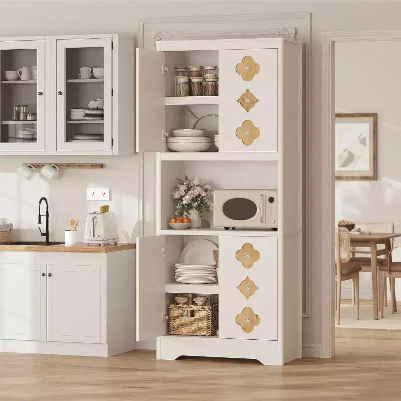 Dispensa autoportante alta 72" con anta intagliata e maniglia in cristallo – Marrone / Rovere / Bianco, Monoutente
