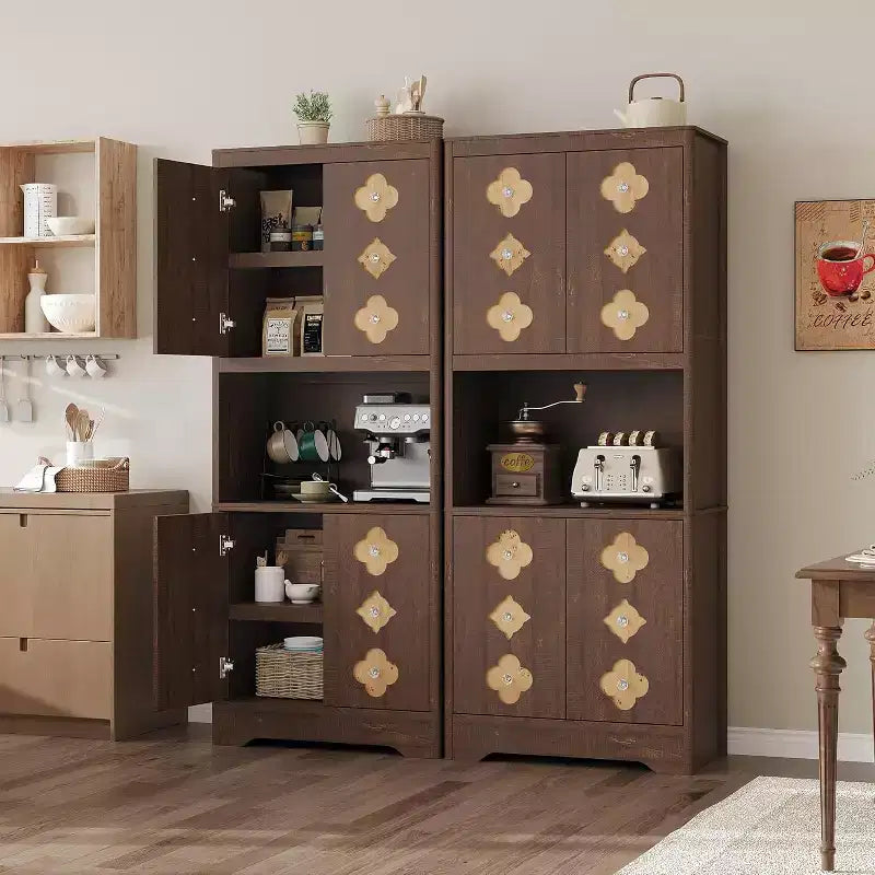 Dispensa autoportante alta 72" con anta intagliata e maniglia in cristallo – Marrone / Rovere / Bianco, Monoutente