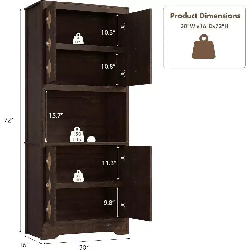 Dispensa autoportante alta 72" con anta intagliata e maniglia in cristallo – Marrone / Rovere / Bianco, Monoutente