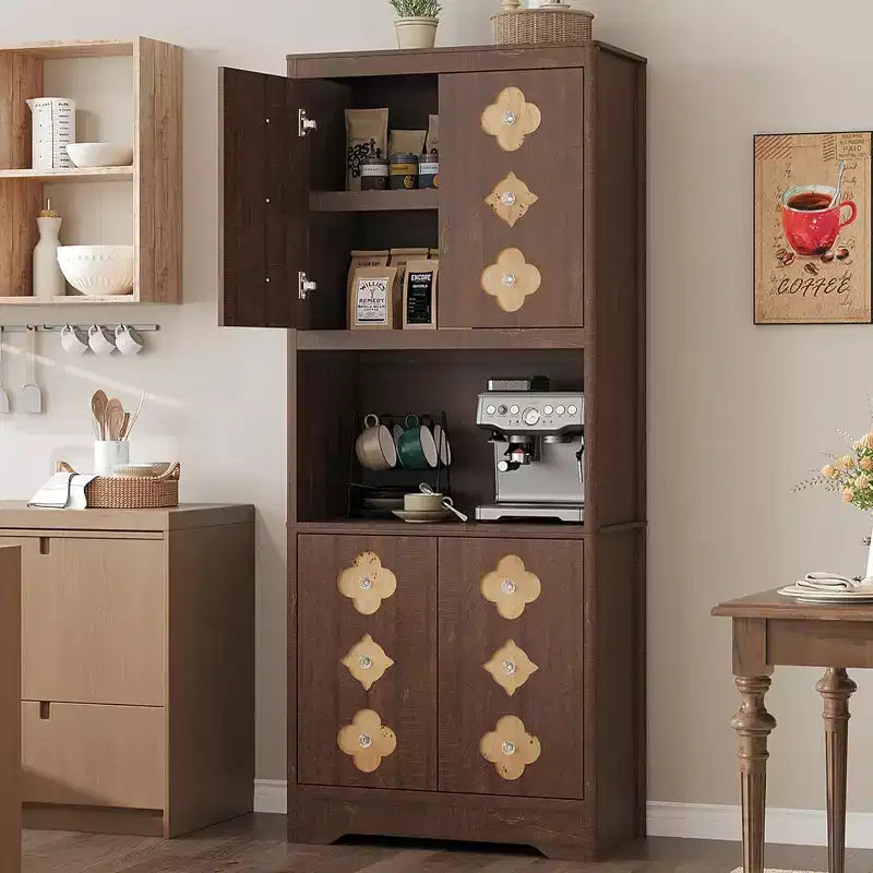 Dispensa autoportante alta 72" con anta intagliata e maniglia in cristallo – Marrone / Rovere / Bianco, Monoutente