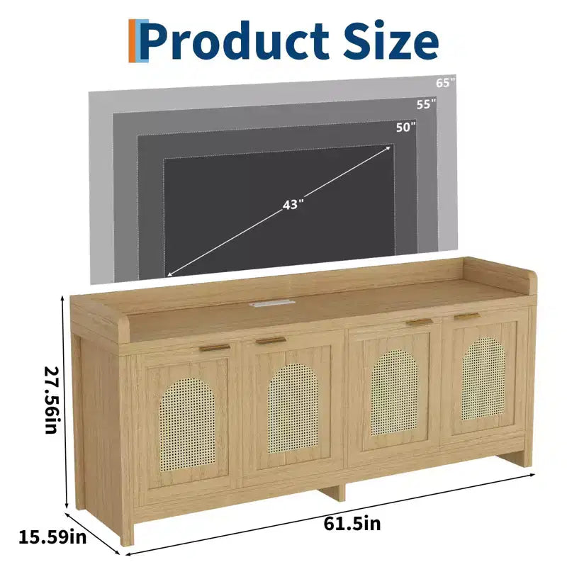 Mobile TV Mid-Century in Noce Marrone, Consolle a 4 Ante, Adatto per TV fino a 65"