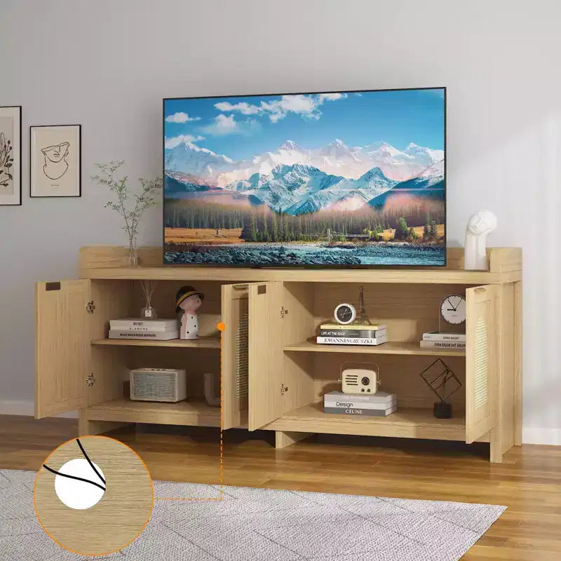 Mobile TV Mid-Century in Noce Marrone, Consolle a 4 Ante, Adatto per TV fino a 65"