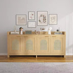 Mobile TV Mid-Century in Noce Marrone, Consolle a 4 Ante, Adatto per TV fino a 65"