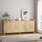 Mobile TV Mid-Century in Noce Marrone, Consolle a 4 Ante, Adatto per TV fino a 65"