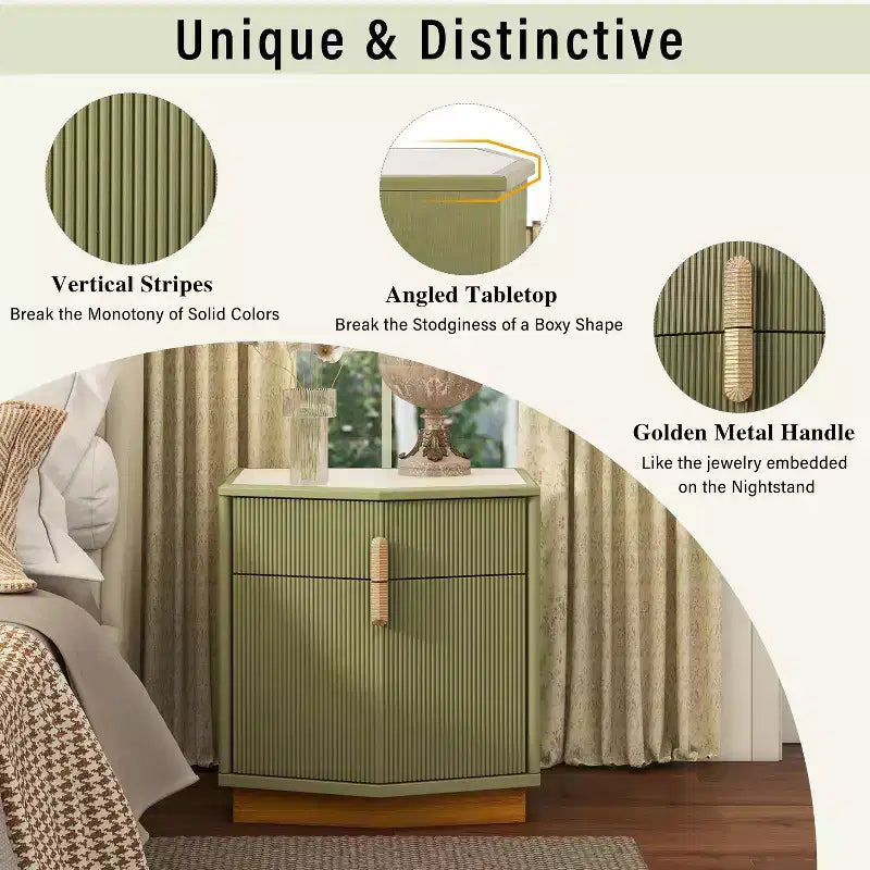 Comodino moderno a 2 cassetti, color cioccolato/marrone scuro/verde oliva/bianco, per 1