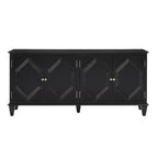 HomeRoots 66 Black Wood Carved Geometric Accent Cabinet With Four Doors