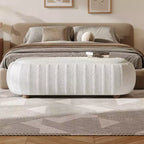 Pouf ovale bouclé monosedile, verde oliva / bianco, stile moderno