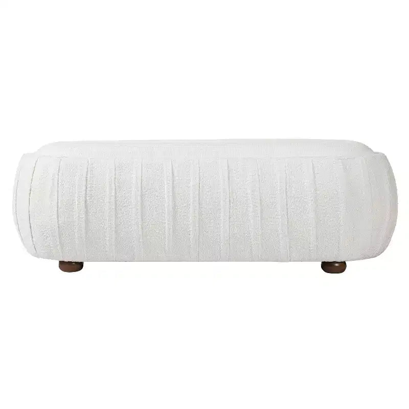Pouf ovale bouclé monosedile, verde oliva / bianco, stile moderno