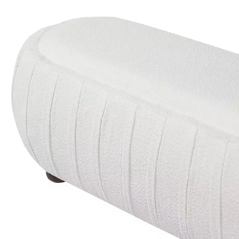 Pouf ovale bouclé monosedile, verde oliva / bianco, stile moderno