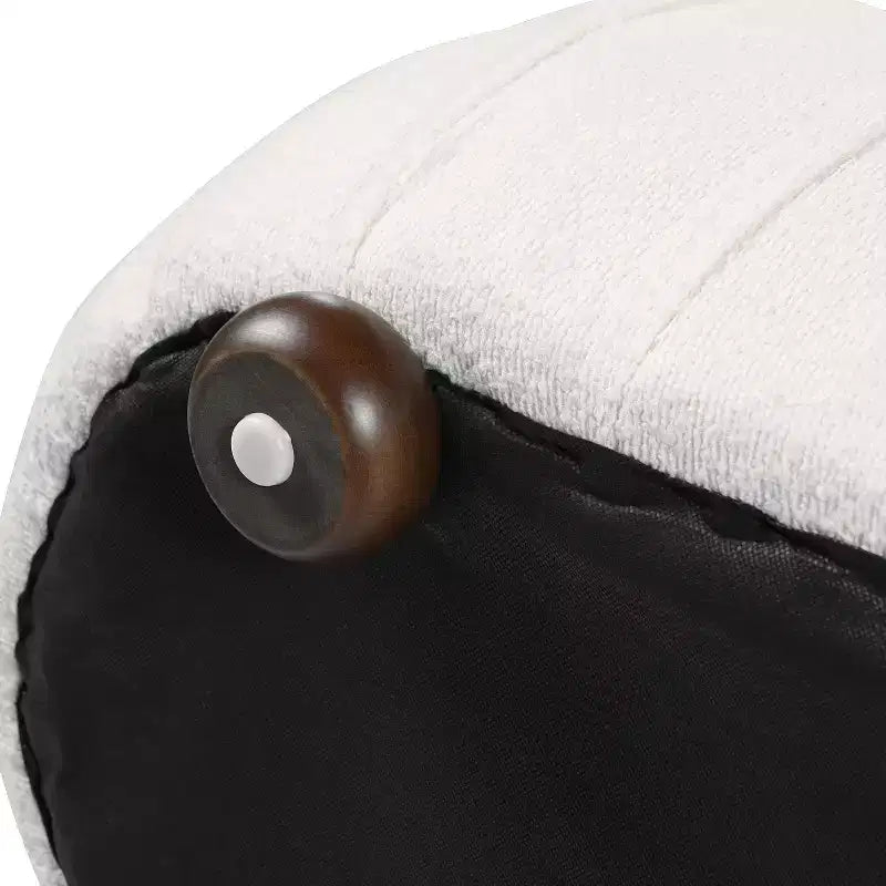 Pouf ovale bouclé monosedile, verde oliva / bianco, stile moderno