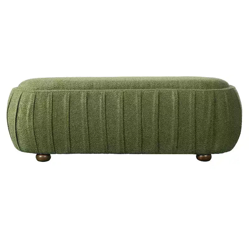 Pouf ovale bouclé monosedile, verde oliva / bianco, stile moderno