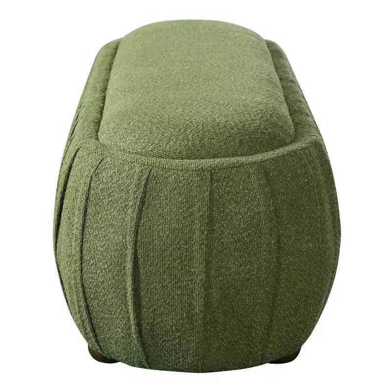 Pouf ovale bouclé monosedile, verde oliva / bianco, stile moderno