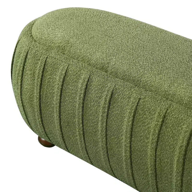 Pouf ovale bouclé monosedile, verde oliva / bianco, stile moderno