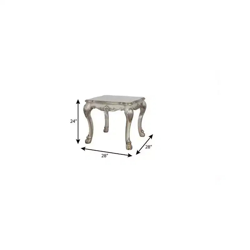 Tavolino quadrato grigio, intaglio floreale, 1 persona