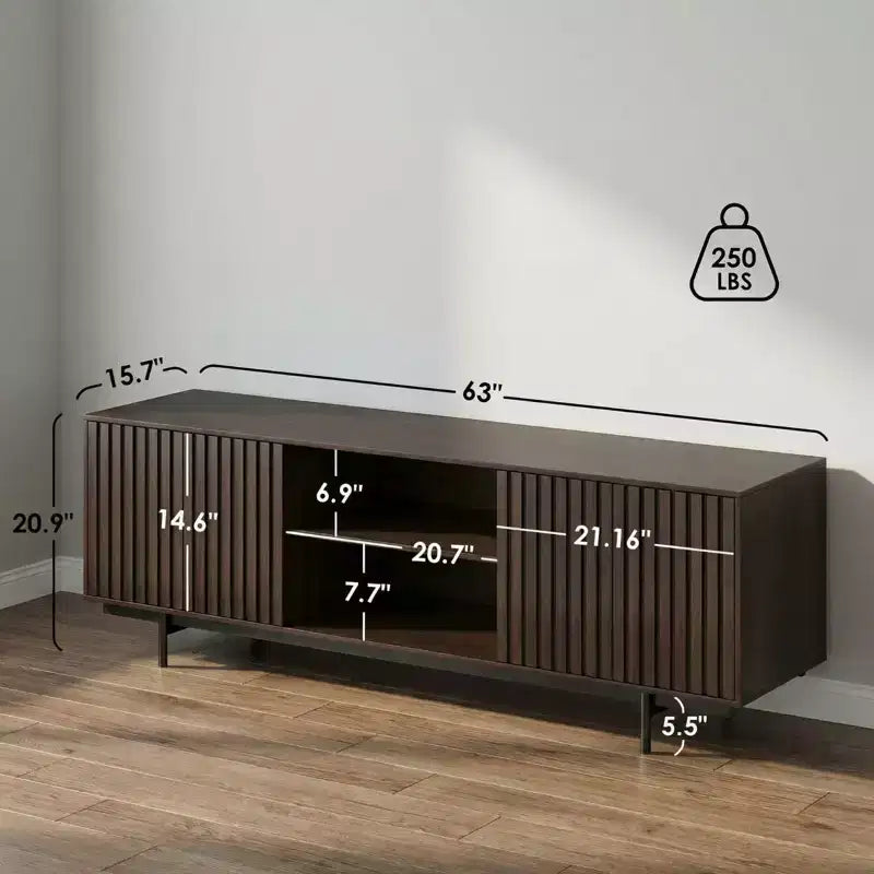 Mobile TV da 63" in noce stile rustico con contenitore, adatto per TV fino a 75"