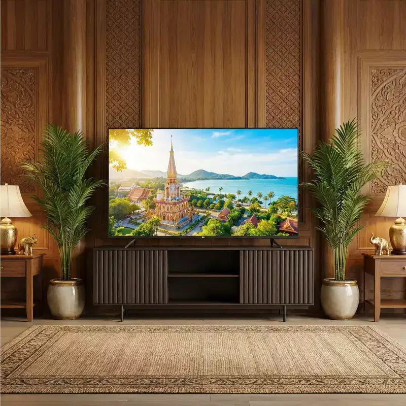 Mobile TV da 63" in noce stile rustico con contenitore, adatto per TV fino a 75"