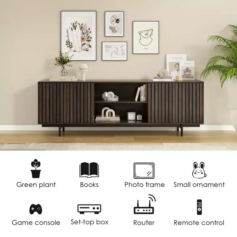 Mobile TV da 63" in noce stile rustico con contenitore, adatto per TV fino a 75"