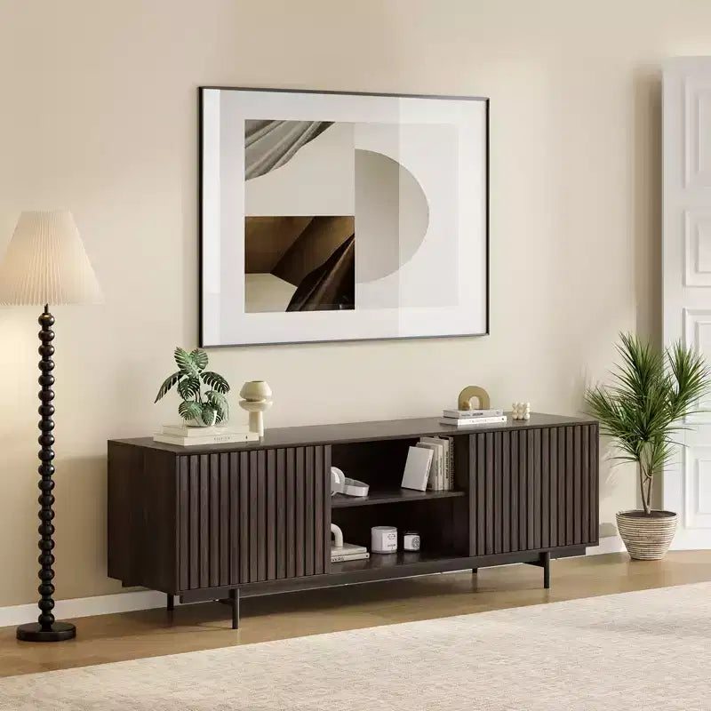 Mobile TV da 63" in noce stile rustico con contenitore, adatto per TV fino a 75"